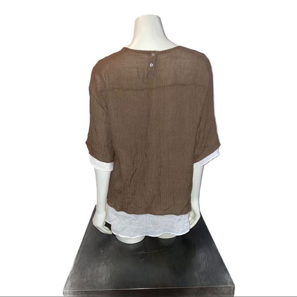 Self Precious layered brown white casual top - Picture 2 of 8